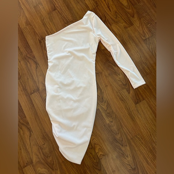 Light Pink One Shoulder Fitted Dress - Picture 2 of 3